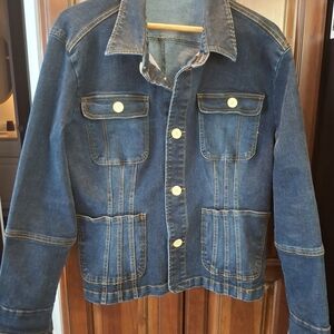 Tulle Plus Women's 1X Blue Denim Jacket 4 Pocket, Slimming, Stretchy, Nice